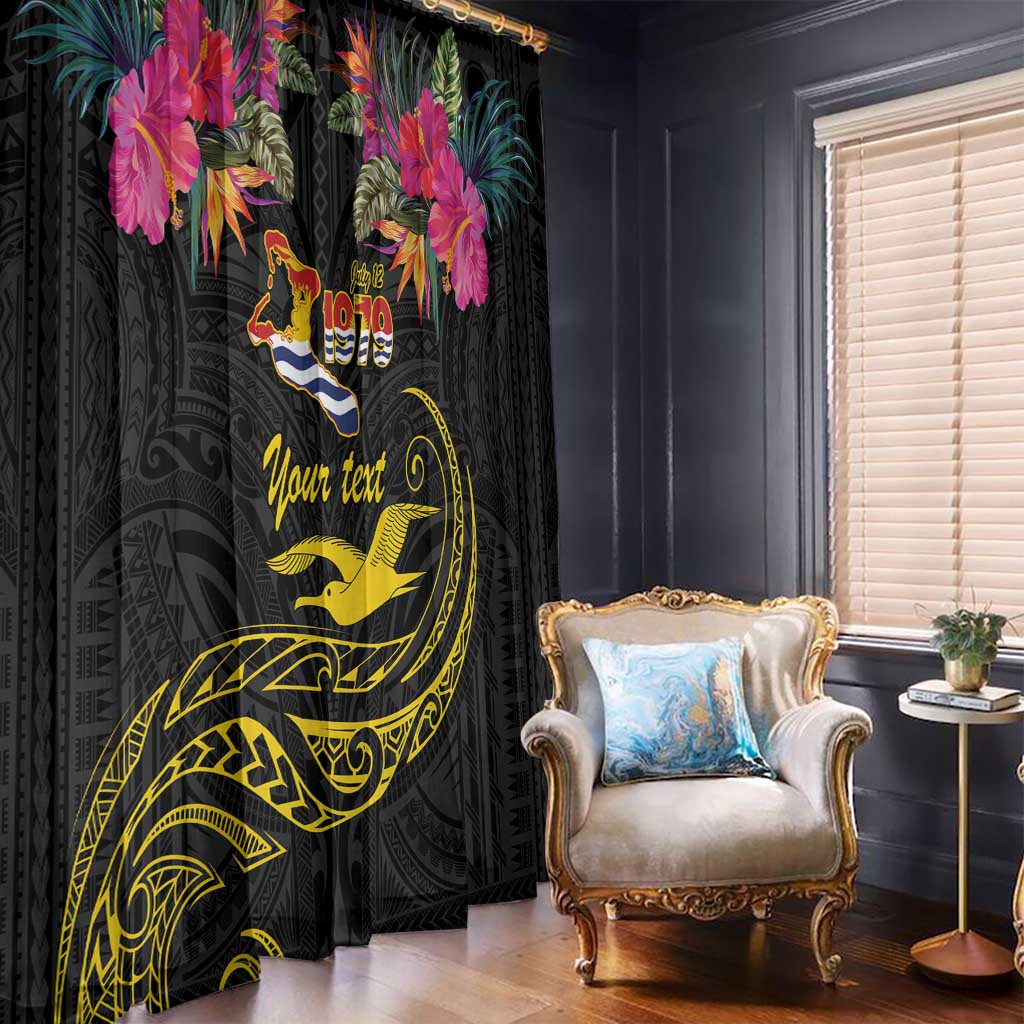 Kiribati Independence Day Personalised Window Curtain Gold Frigatebird with Polynesian Pattern