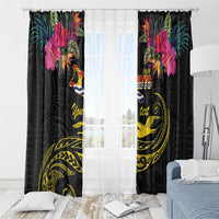 Kiribati Independence Day Personalised Window Curtain Gold Frigatebird with Polynesian Pattern