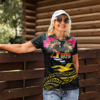 Kiribati Independence Day Personalised Women Polo Shirt Gold Frigatebird with Polynesian Pattern