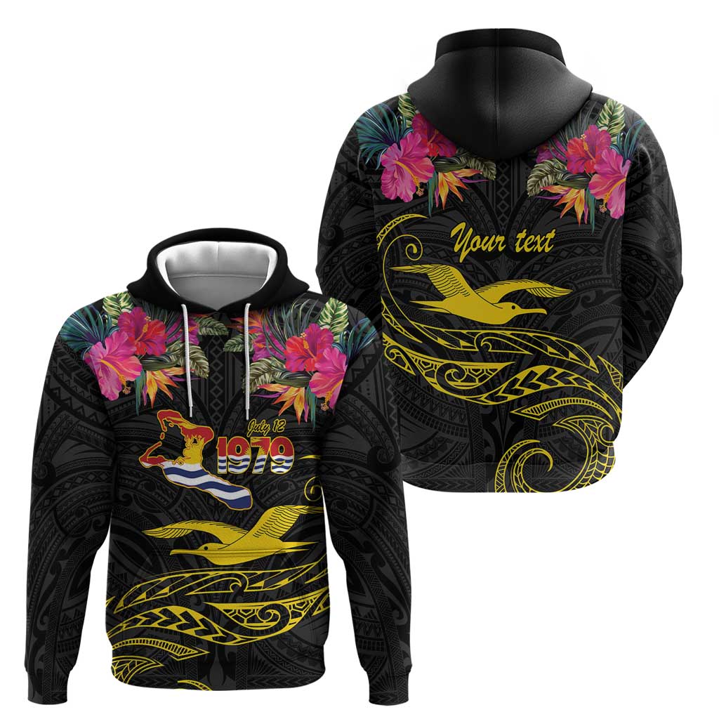 Kiribati Independence Day Personalised Zip Hoodie Gold Frigatebird with Polynesian Pattern