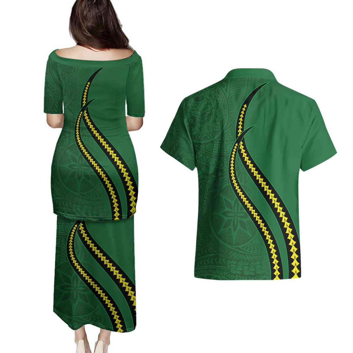 Manua Islands Polynesian Style Couples Matching Puletasi and Hawaiian Shirt