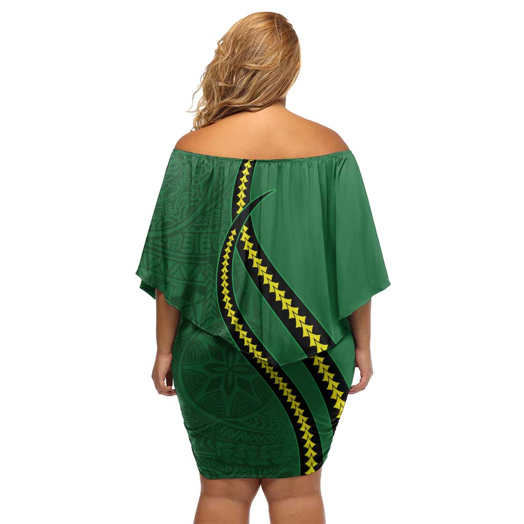 Manua Islands Polynesian Style Family Matching Off Shoulder Short Dress and Hawaiian Shirt