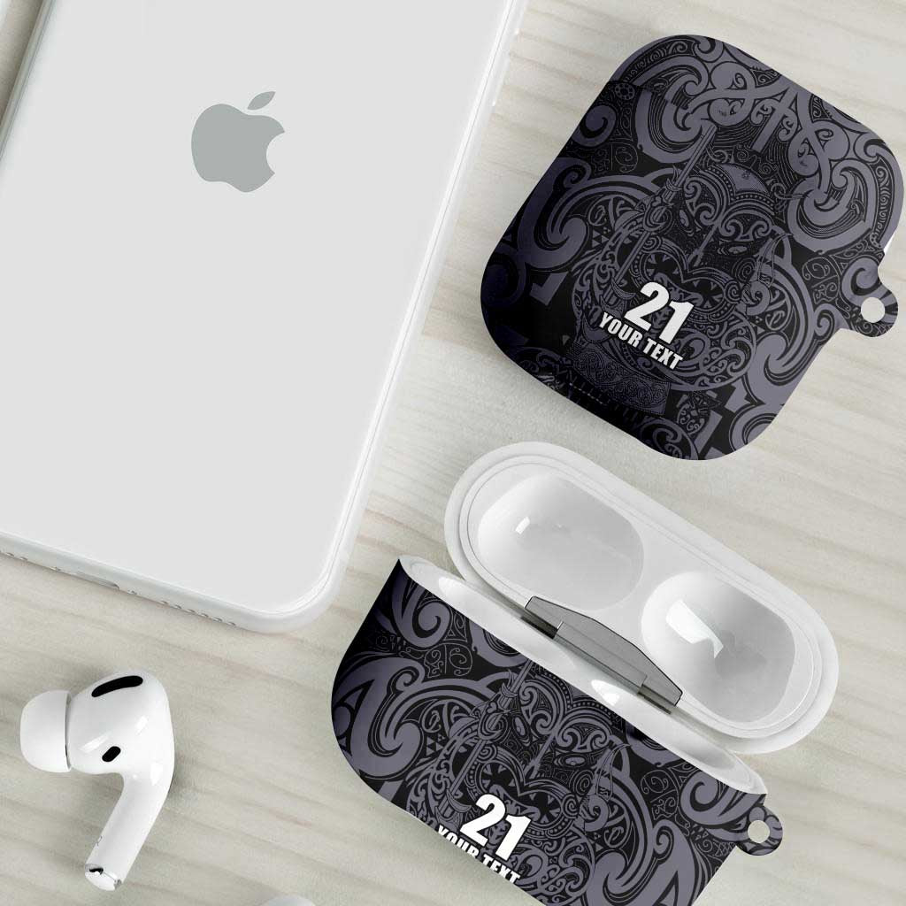 Custom New Zealand Taiaha Maori AirPods Case Minimalist Silver Fern All Black - Polynesian Pride