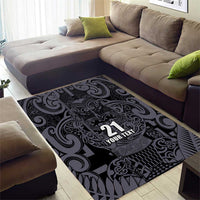 Custom New Zealand Taiaha Maori Area Rug Minimalist Silver Fern All Black - Polynesian Pride
