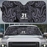 Custom New Zealand Taiaha Maori Auto Sun Shade Minimalist Silver Fern All Black - Polynesian Pride