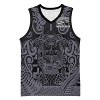 Custom New Zealand Taiaha Maori Basketball Jersey Minimalist Silver Fern All Black LT9 Unisex Black - Polynesian Pride