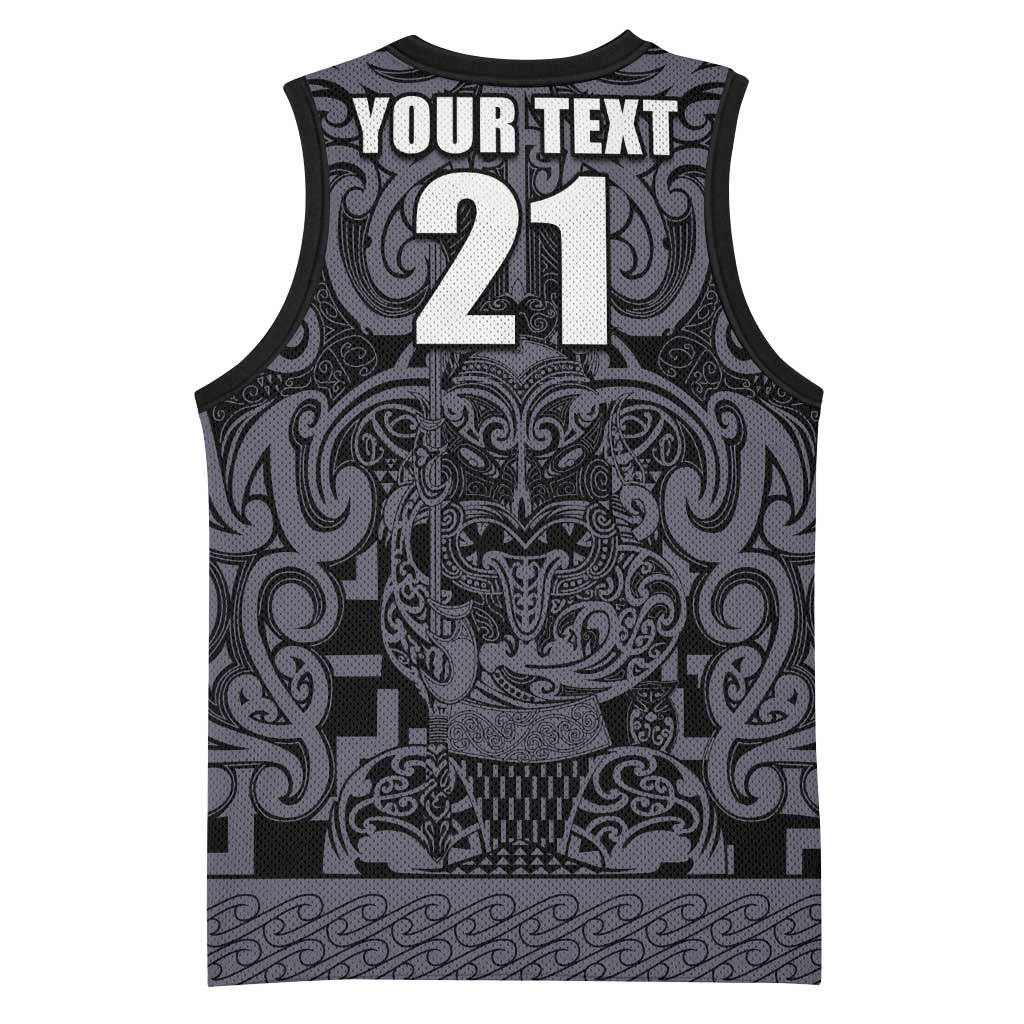 Custom New Zealand Taiaha Maori Basketball Jersey Minimalist Silver Fern All Black LT9 - Polynesian Pride