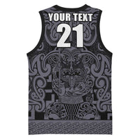 Custom New Zealand Taiaha Maori Basketball Jersey Minimalist Silver Fern All Black LT9 - Polynesian Pride