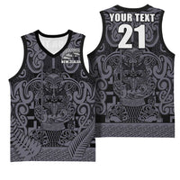 Custom New Zealand Taiaha Maori Basketball Jersey Minimalist Silver Fern All Black LT9 - Polynesian Pride