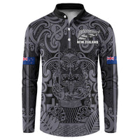 Custom New Zealand Taiaha Maori Button Sweatshirt Minimalist Silver Fern All Black LT9 Black - Polynesian Pride