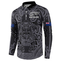 Custom New Zealand Taiaha Maori Button Sweatshirt Minimalist Silver Fern All Black LT9 - Polynesian Pride