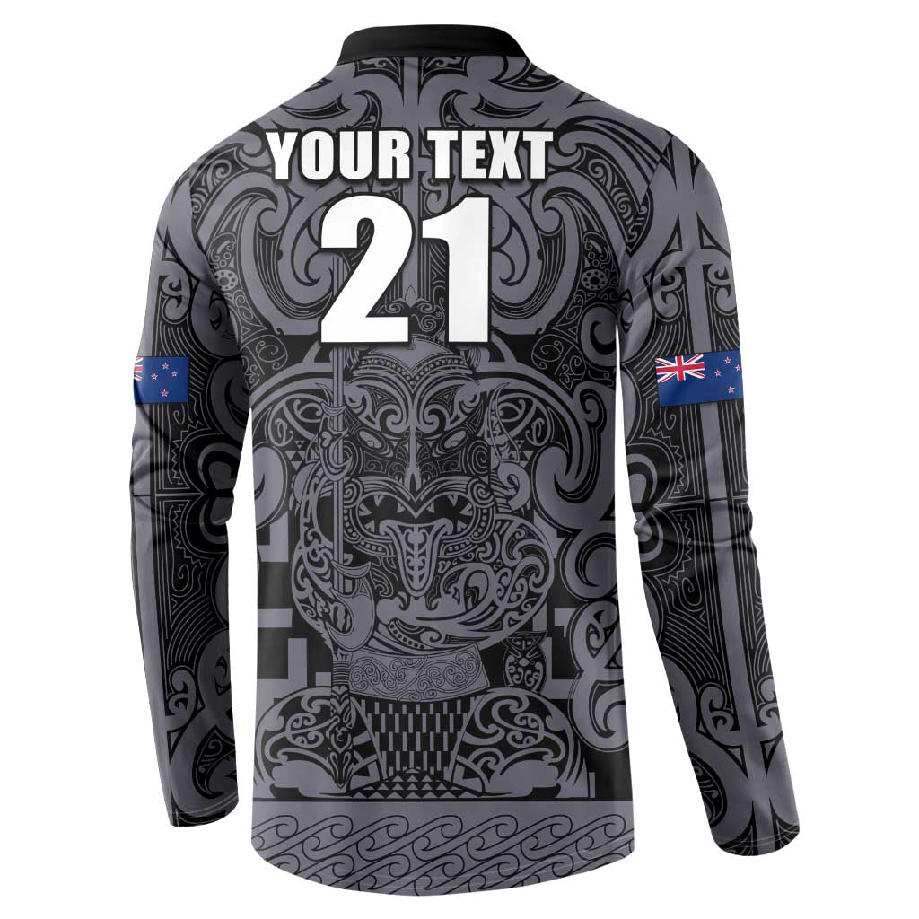 Custom New Zealand Taiaha Maori Button Sweatshirt Minimalist Silver Fern All Black LT9 - Polynesian Pride