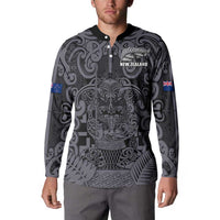 Custom New Zealand Taiaha Maori Button Sweatshirt Minimalist Silver Fern All Black LT9 - Polynesian Pride