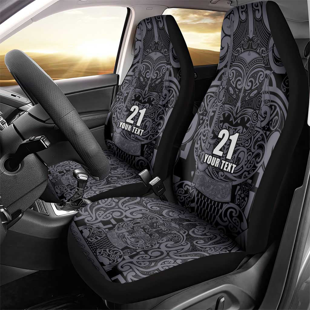 Custom New Zealand Taiaha Maori Car Seat Cover Minimalist Silver Fern All Black - Polynesian Pride
