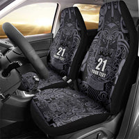 Custom New Zealand Taiaha Maori Car Seat Cover Minimalist Silver Fern All Black - Polynesian Pride