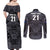 Custom New Zealand Taiaha Maori Couples Matching Off Shoulder Maxi Dress and Long Sleeve Button Shirt Minimalist Silver Fern All Black - Polynesian Pride