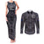 Custom New Zealand Taiaha Maori Couples Matching Tank Maxi Dress and Long Sleeve Button Shirt Minimalist Silver Fern All Black - Polynesian Pride
