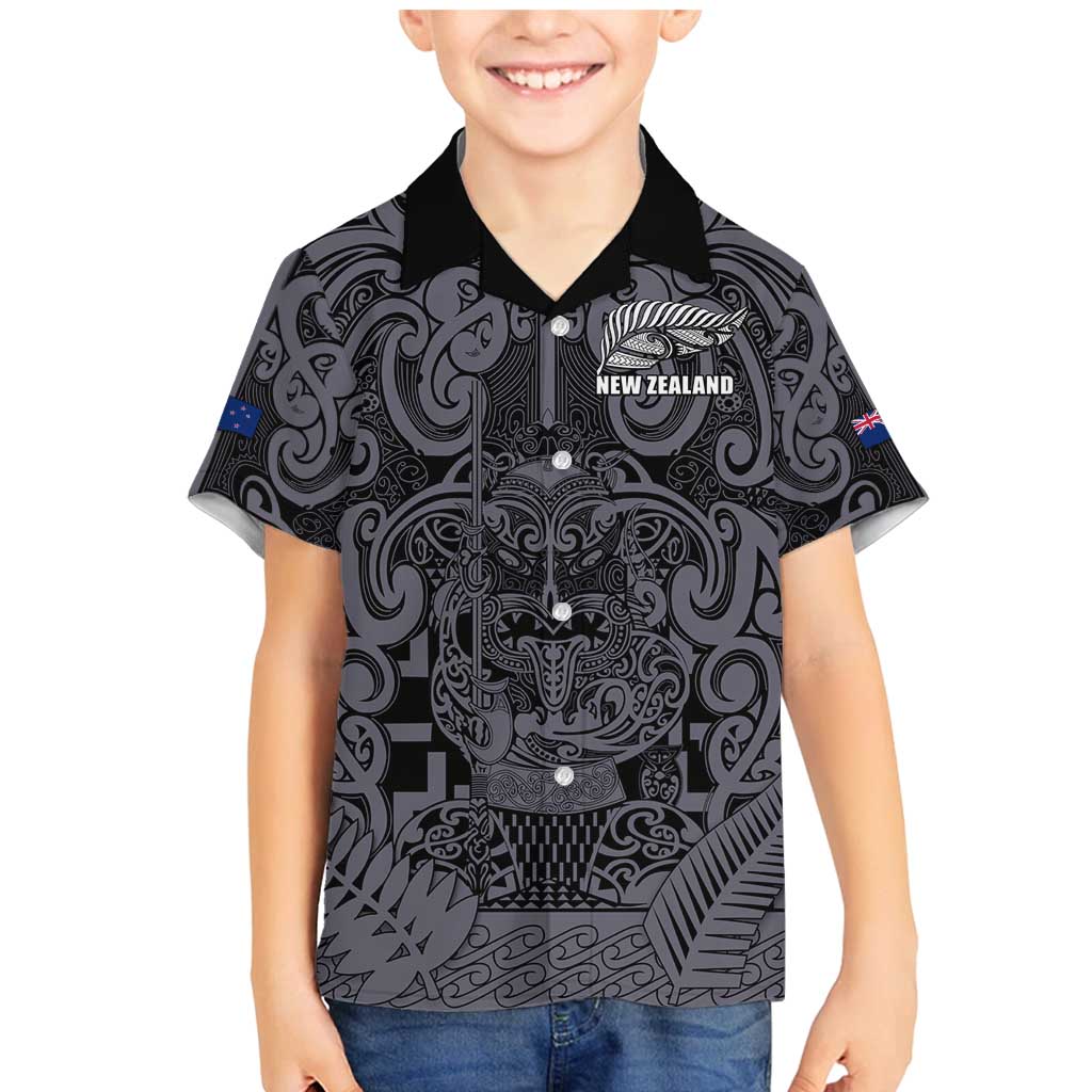 Custom New Zealand Taiaha Maori Family Matching Mermaid Dress and Hawaiian Shirt Minimalist Silver Fern All Black - Polynesian Pride