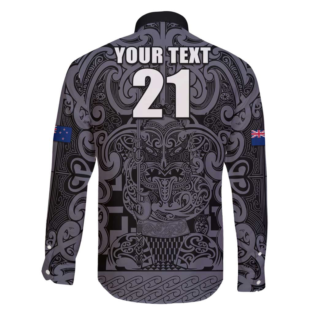 Custom New Zealand Taiaha Maori Family Matching Off Shoulder Short Dress and Hawaiian Shirt Minimalist Silver Fern All Black - Polynesian Pride