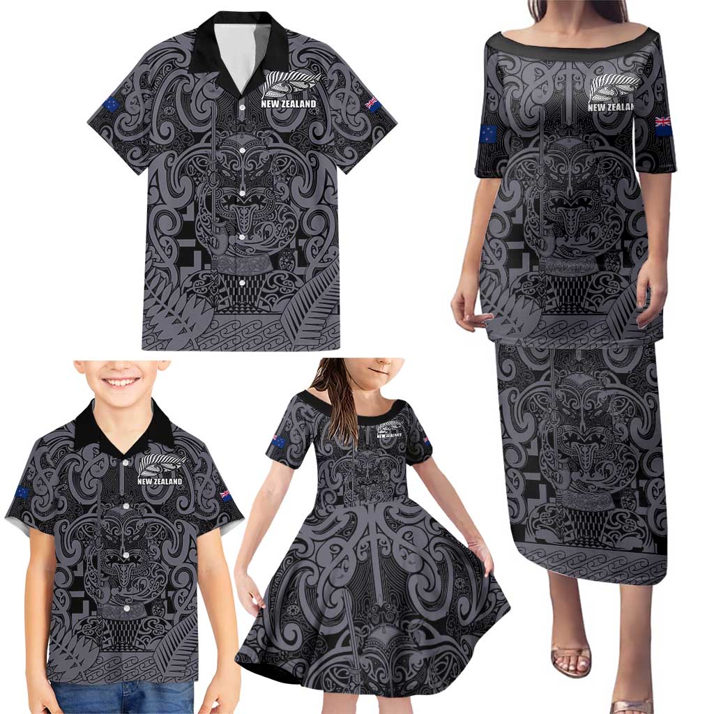 Custom New Zealand Taiaha Maori Family Matching Puletasi and Hawaiian Shirt Minimalist Silver Fern All Black LT9 - Polynesian Pride