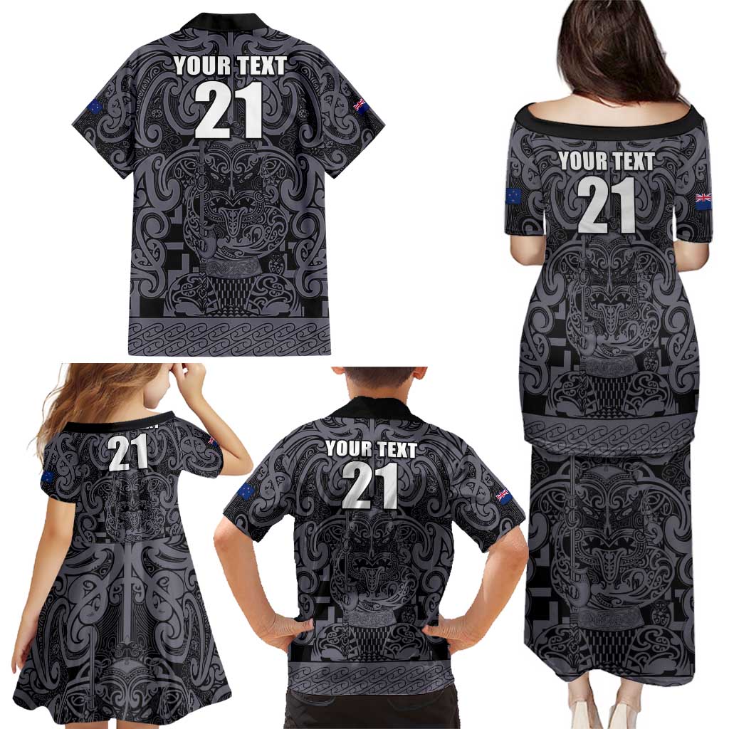 Custom New Zealand Taiaha Maori Family Matching Puletasi and Hawaiian Shirt Minimalist Silver Fern All Black LT9 - Polynesian Pride