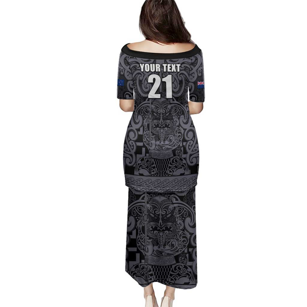 Custom New Zealand Taiaha Maori Family Matching Puletasi and Hawaiian Shirt Minimalist Silver Fern All Black LT9 - Polynesian Pride