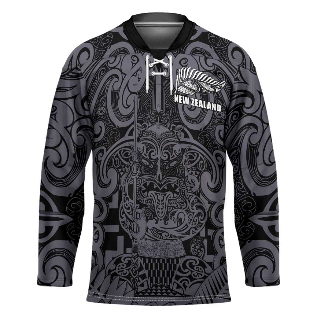 Custom New Zealand Taiaha Maori Hockey Jersey Minimalist Silver Fern All Black - Polynesian Pride