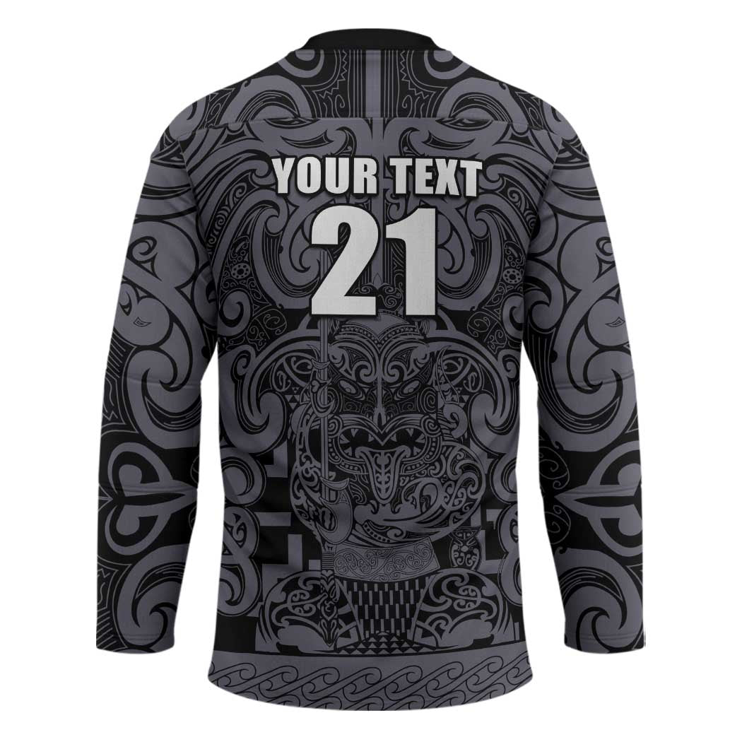 Custom New Zealand Taiaha Maori Hockey Jersey Minimalist Silver Fern All Black - Polynesian Pride