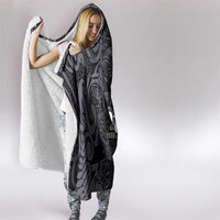 Custom New Zealand Taiaha Maori Hooded Blanket Minimalist Silver Fern All Black - Polynesian Pride
