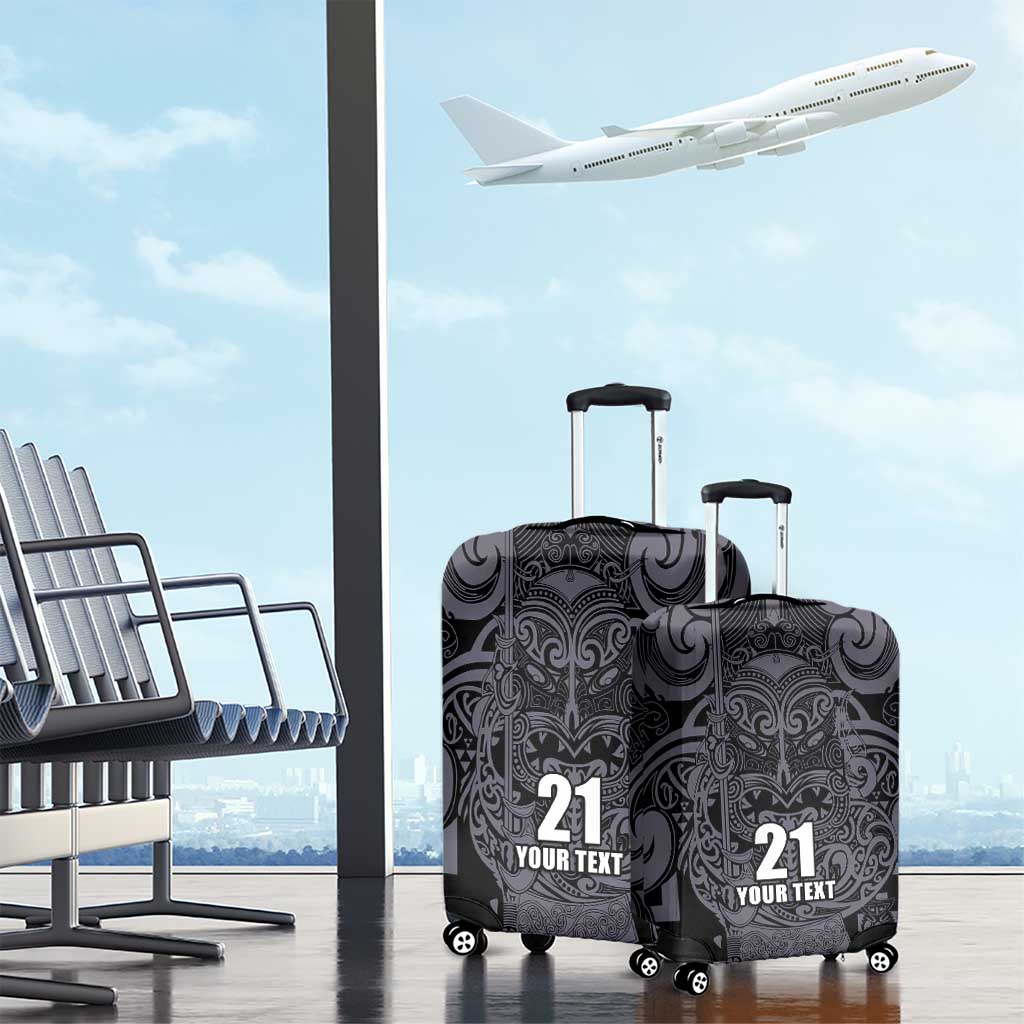 Custom New Zealand Taiaha Maori Luggage Cover Minimalist Silver Fern All Black - Polynesian Pride