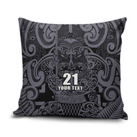 Custom New Zealand Taiaha Maori Pillow Cover Minimalist Silver Fern All Black - Polynesian Pride