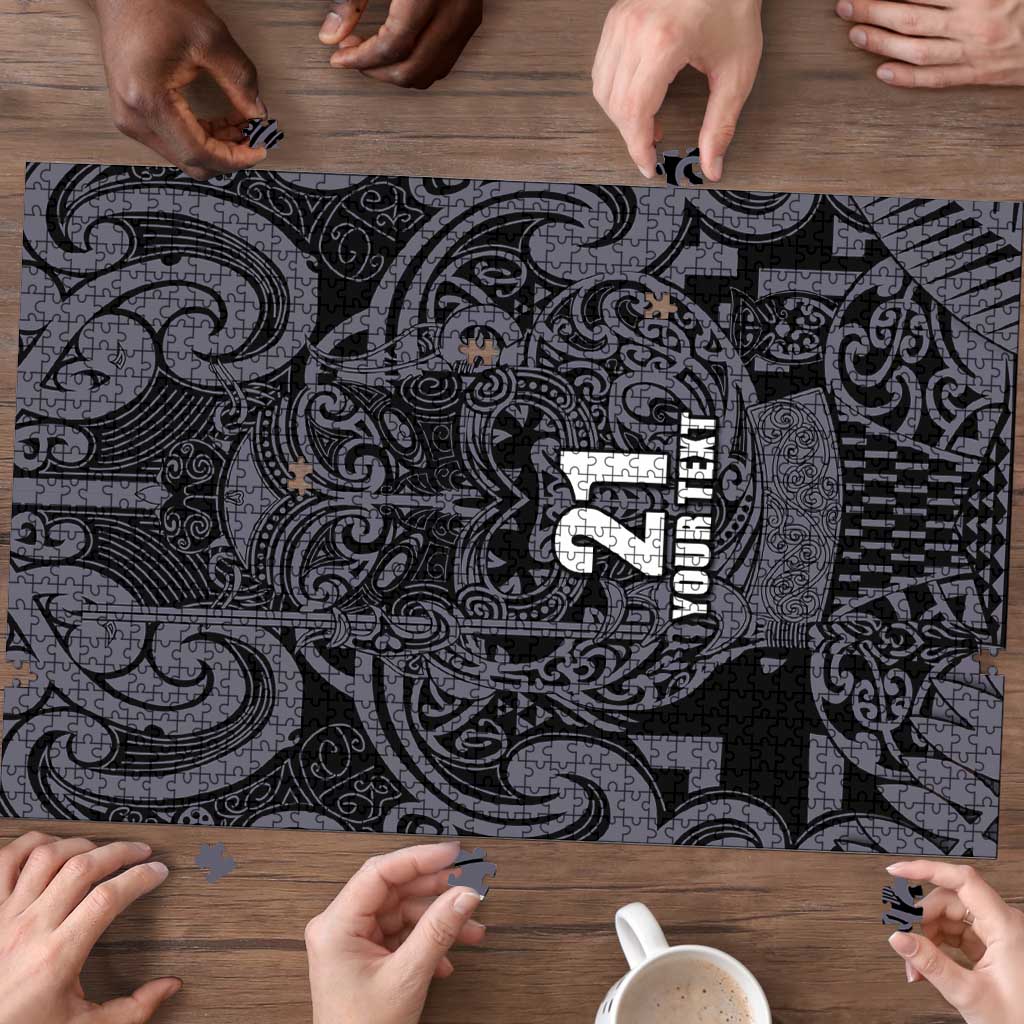 Custom New Zealand Taiaha Maori Puzzle Minimalist Silver Fern All Black - Polynesian Pride
