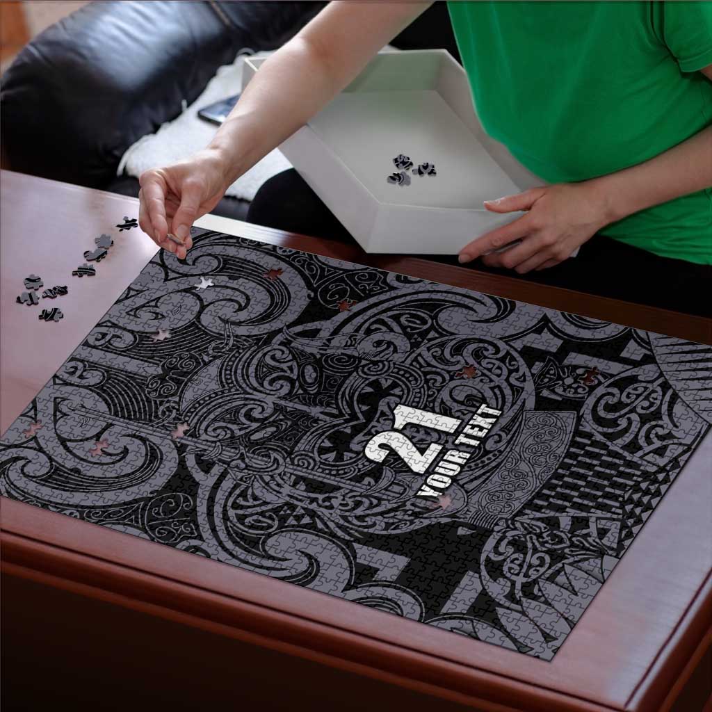 Custom New Zealand Taiaha Maori Puzzle Minimalist Silver Fern All Black - Polynesian Pride