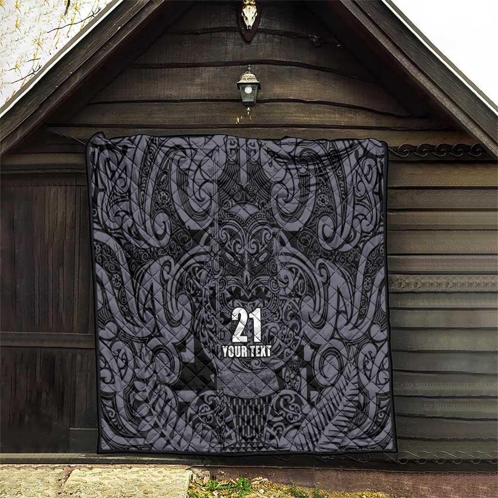 Custom New Zealand Taiaha Maori Quilt Minimalist Silver Fern All Black - Polynesian Pride