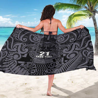 Custom New Zealand Taiaha Maori Sarong Minimalist Silver Fern All Black - Polynesian Pride