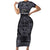 Custom New Zealand Taiaha Maori Short Sleeve Bodycon Dress Minimalist Silver Fern All Black - Polynesian Pride