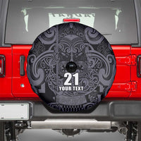 Custom New Zealand Taiaha Maori Spare Tire Cover Minimalist Silver Fern All Black LT9 - Polynesian Pride