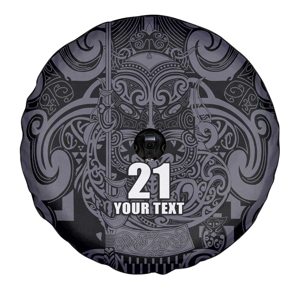 Custom New Zealand Taiaha Maori Spare Tire Cover Minimalist Silver Fern All Black LT9 - Polynesian Pride