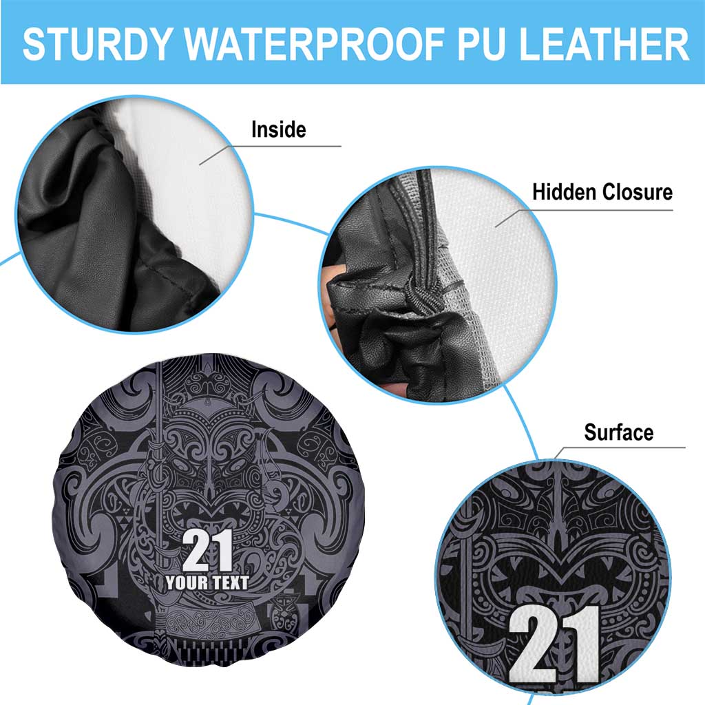 Custom New Zealand Taiaha Maori Spare Tire Cover Minimalist Silver Fern All Black LT9 - Polynesian Pride