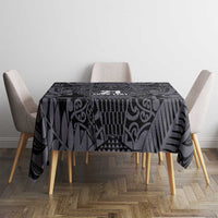 Custom New Zealand Taiaha Maori Tablecloth Minimalist Silver Fern All Black - Polynesian Pride