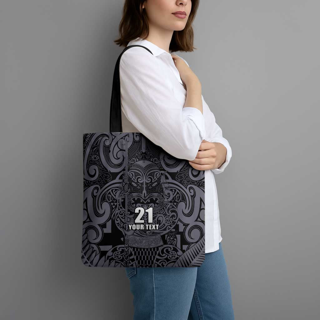 Custom New Zealand Taiaha Maori Tote Bag Minimalist Silver Fern All Black - Polynesian Pride