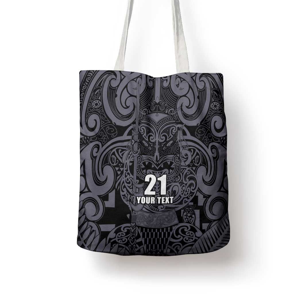 Custom New Zealand Taiaha Maori Tote Bag Minimalist Silver Fern All Black - Polynesian Pride