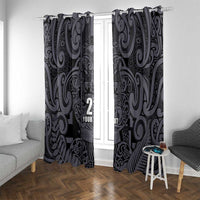 Custom New Zealand Taiaha Maori Window Curtain Minimalist Silver Fern All Black - Polynesian Pride