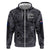 Custom New Zealand Taiaha Maori Zip Hoodie Minimalist Silver Fern All Black - Polynesian Pride
