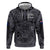 Custom New Zealand Taiaha Maori Zip Hoodie Minimalist Silver Fern All Black - Polynesian Pride