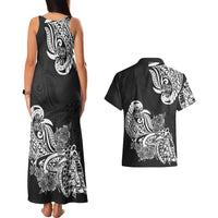 Polynesian Couples Matching Tank Maxi Dress And Hawaiian Shirt Pacific Flower Mix Floral Tribal Tattoo Black Vibe LT9 - Polynesian Pride