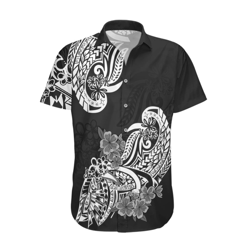 Polynesian Hawaiian Shirt Pacific Flower Mix Floral Tribal Tattoo Black Vibe LT9 Black - Polynesian Pride