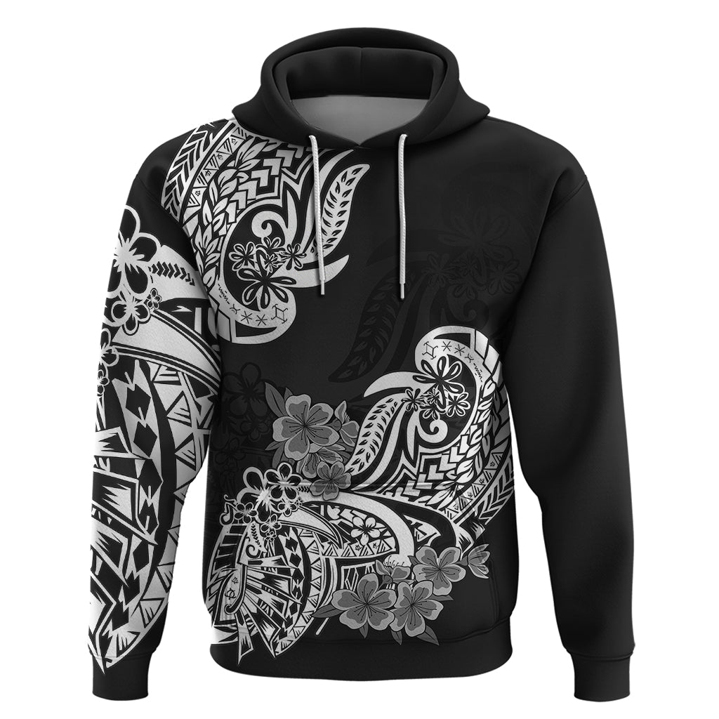 Polynesian Hoodie Pacific Flower Mix Floral Tribal Tattoo Black Vibe LT9 Black - Polynesian Pride