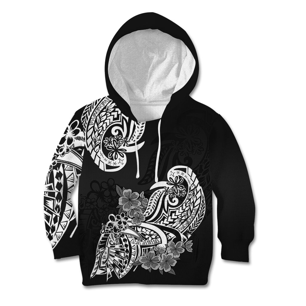 Polynesian Kid Hoodie Pacific Flower Mix Floral Tribal Tattoo Black Vibe LT9 Hoodie Black - Polynesian Pride