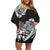 Polynesian Off Shoulder Short Dress Pacific Flower Mix Floral Tribal Tattoo Black Vibe LT9 Women Black - Polynesian Pride